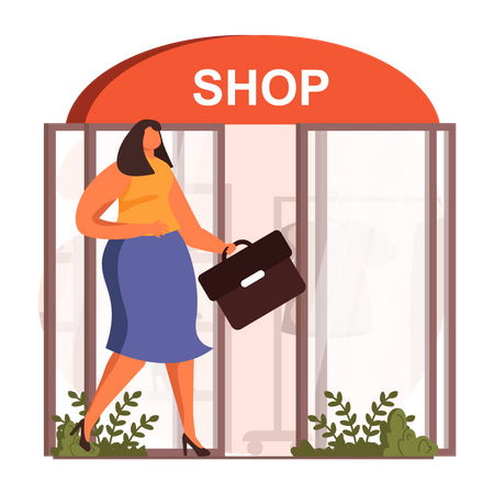 Woman visiting clothes shop Illustration