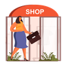 illustrations of woman visiting clothes shop