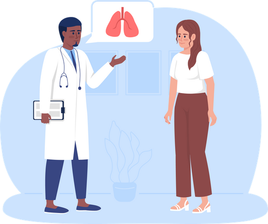 Woman visiting doctor for lungs checkup  Illustration