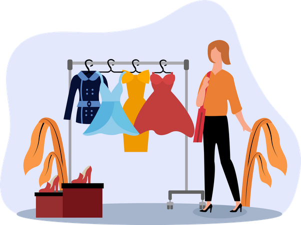 Woman visiting fashion shop Illustration