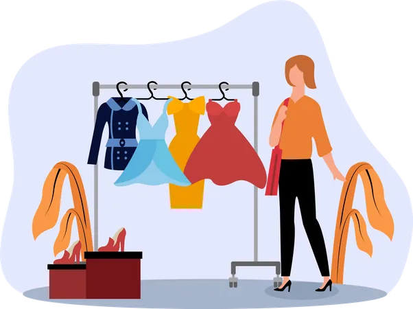 Woman visiting fashion shop Illustration