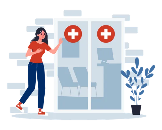 2019 N Co V Symptoms Infected Woman Goes To Hospital For Medical Treatment Isolated Vector Illustration In Cartoon Style Illustration