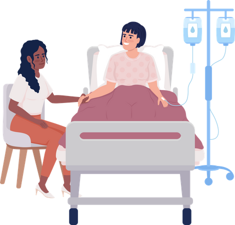 Woman visiting ill friend at hospital Illustration