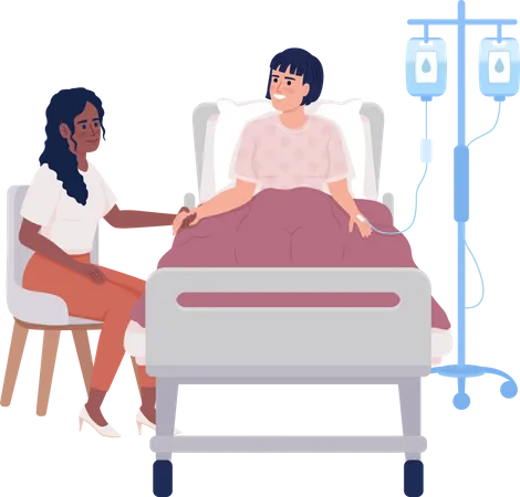 Woman Visiting Ill Friend At Hospital Semi Flat Color Vector Characters Editable Figures Full Body People On White Medicine Simple Cartoon Style Illustrations For Web Graphic Design And Animation Illustration