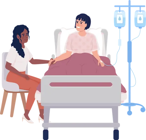 Woman visiting ill friend at hospital  Illustration