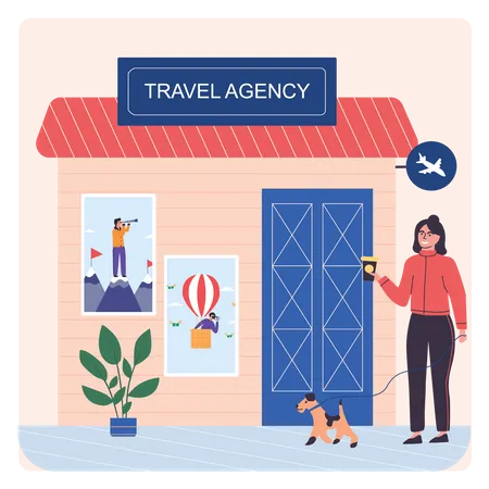 Woman visiting in Travel Agency Shop Illustration