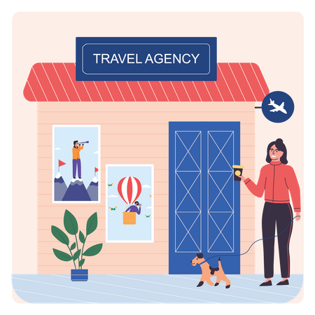 Woman visiting in Travel Agency Shop  Illustration