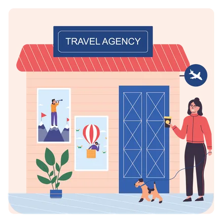 Woman visiting in Travel Agency Shop  Illustration