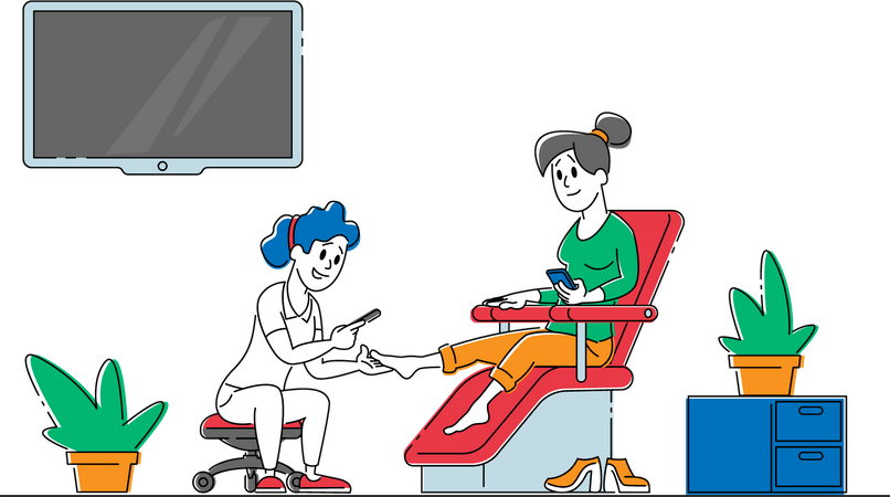 Woman Visiting Pedicure Salon  Illustration