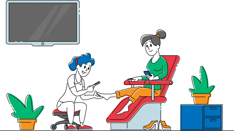 Woman Visiting Pedicure Salon  Illustration