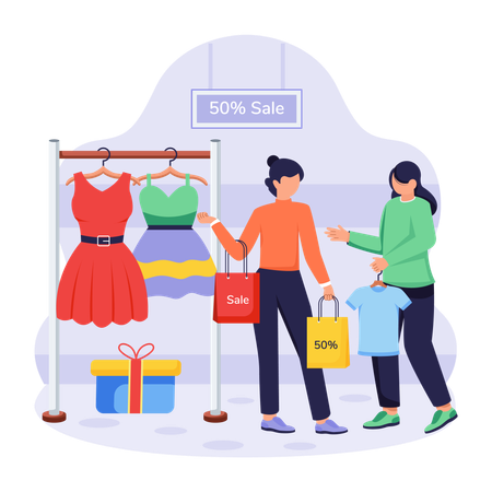 Woman visits cloth store  Illustration