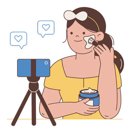美容スキンケアの動画を投稿する女性  イラスト