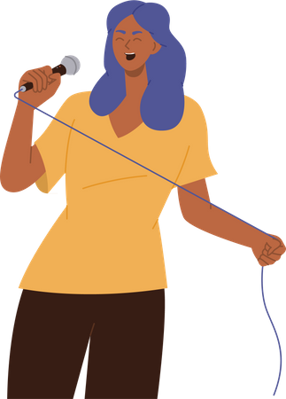 Woman vocalist singing in microphone  Illustration