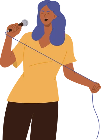 Woman vocalist singing in microphone  Illustration