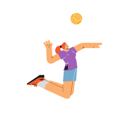 Woman volleyball player jumping hits the ball  Illustration