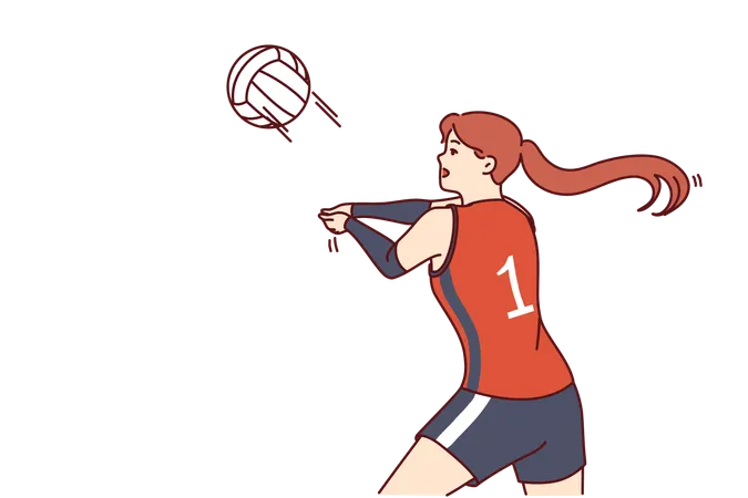 Woman Volleyball Player Tosses Ball To Score Goal For Opposing Team During Tournament Or Training Match Girl Volleyball Player Makes Career In Professional Sports And Plays Under First Number Illustration