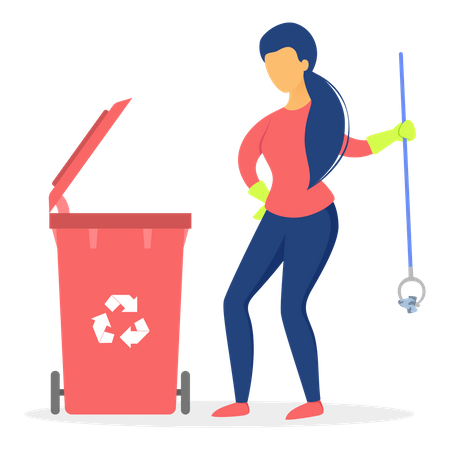 Woman volunteers picking up and sorting paper and plastic rubbish  Illustration