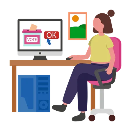 Woman Voting Remotely  Illustration