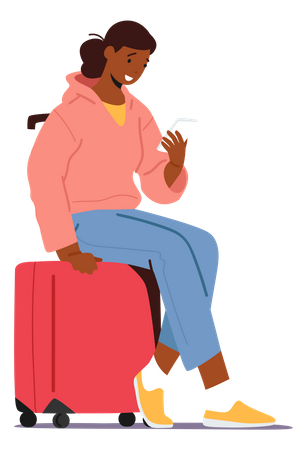 Woman waiting at airport for flight Illustration