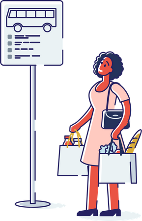 Woman waiting at bus stop Illustration