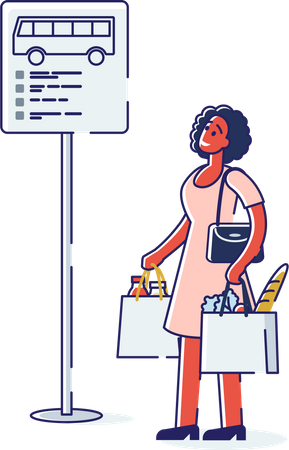 Woman waiting at bus stop  Illustration