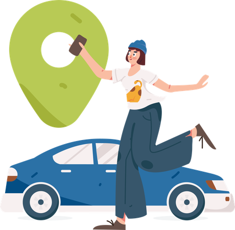 Woman waiting at taxi pickup location  Illustration