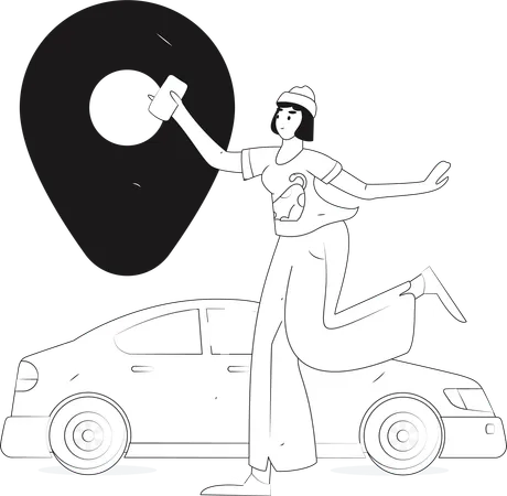 Woman waiting at taxi pickup location  Illustration