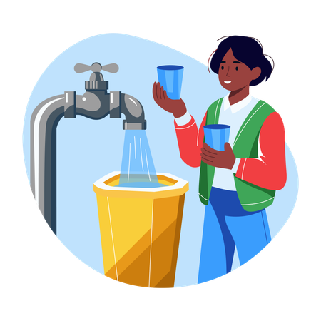 Woman waiting for clean water  Illustration