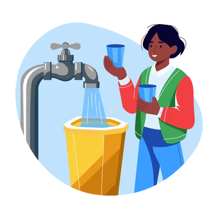 Woman waiting for clean water  Illustration