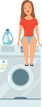 Woman waiting for clothes at laundry  Illustration