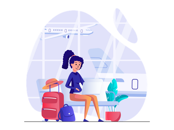 Woman waiting for flight  Illustration