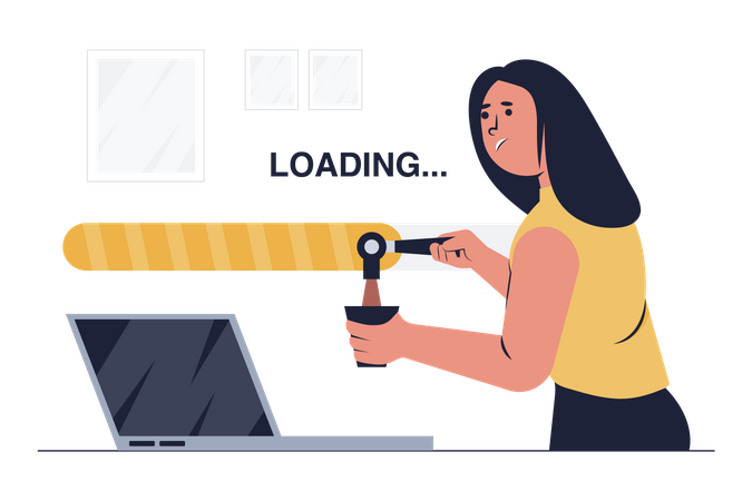Woman waiting for loading Illustration