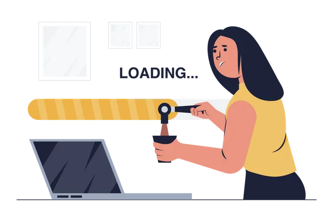 Woman waiting for loading  Illustration