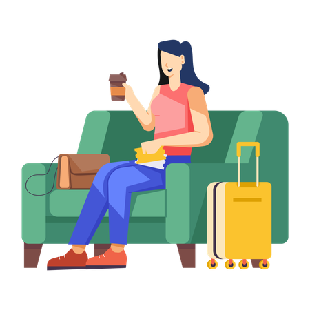 Woman Waiting in VIP Lounge  Illustration