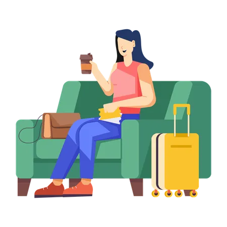 Woman Waiting in VIP Lounge  Illustration