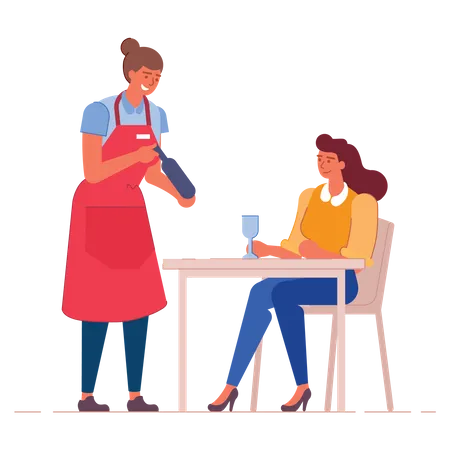 Woman waitress taking order from woman  Illustration