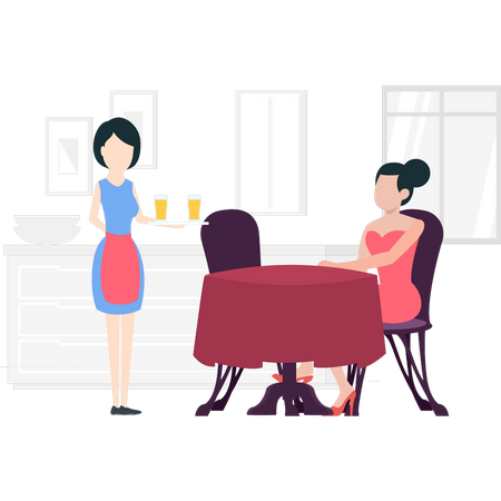 Woman waitress taking order from woman  Illustration