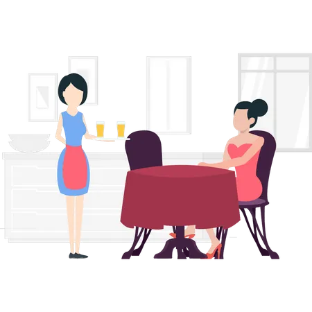 Woman waitress taking order from woman  Illustration