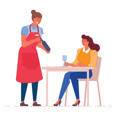 Woman waitress taking order from woman Illustration