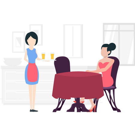 Woman waitress taking order from woman Illustration