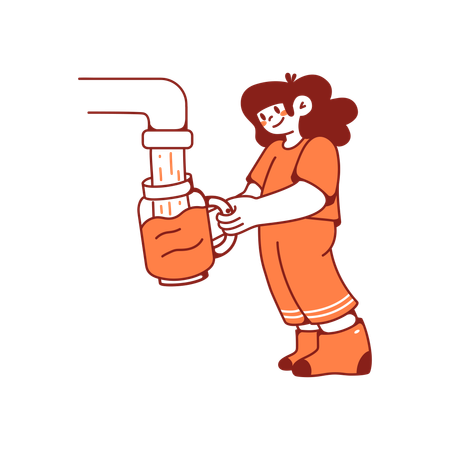 Woman waits for the big mug to fill  Illustration