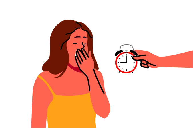 Woman waking up due to alarm  Illustration