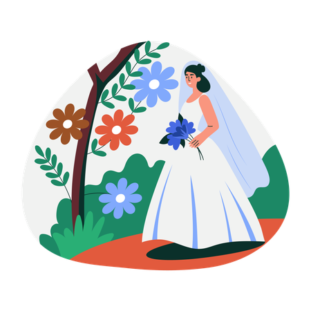 Woman walk as bride  Illustration