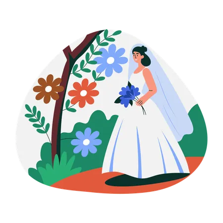 Woman walk as bride  Illustration