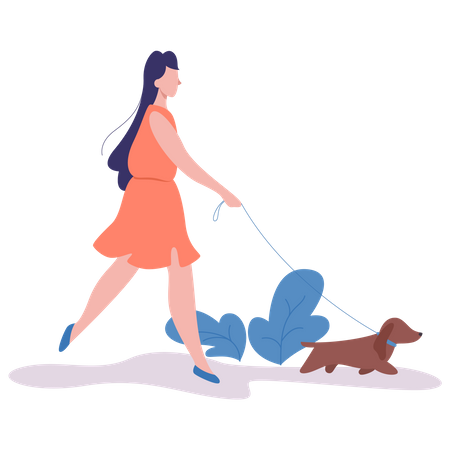 Woman walk with a dog  イラスト