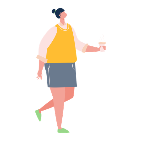 Woman walking and drinking coffee  Illustration