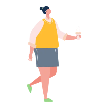 Woman walking and drinking coffee  Illustration