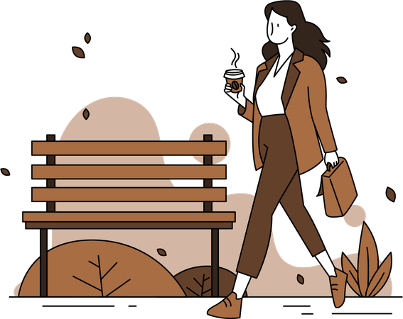 Woman Walking and having coffee  イラスト