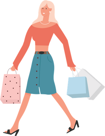 Woman walking and holding shopping bags  Illustration