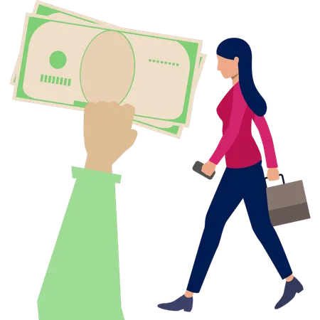 Woman walking and thinking about currency  Illustration